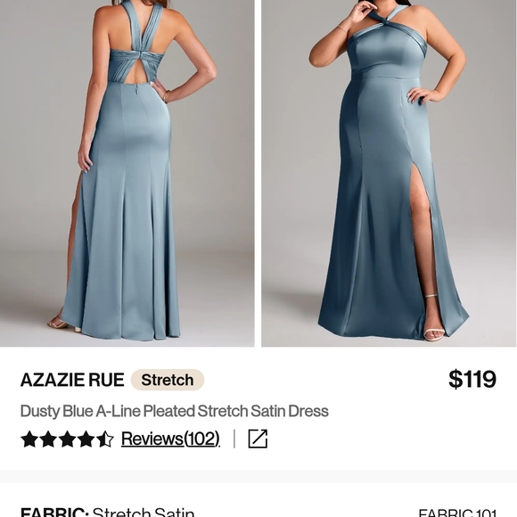 Azazie Backless Dusty Blue Satin Dress - Picture 3 of 5